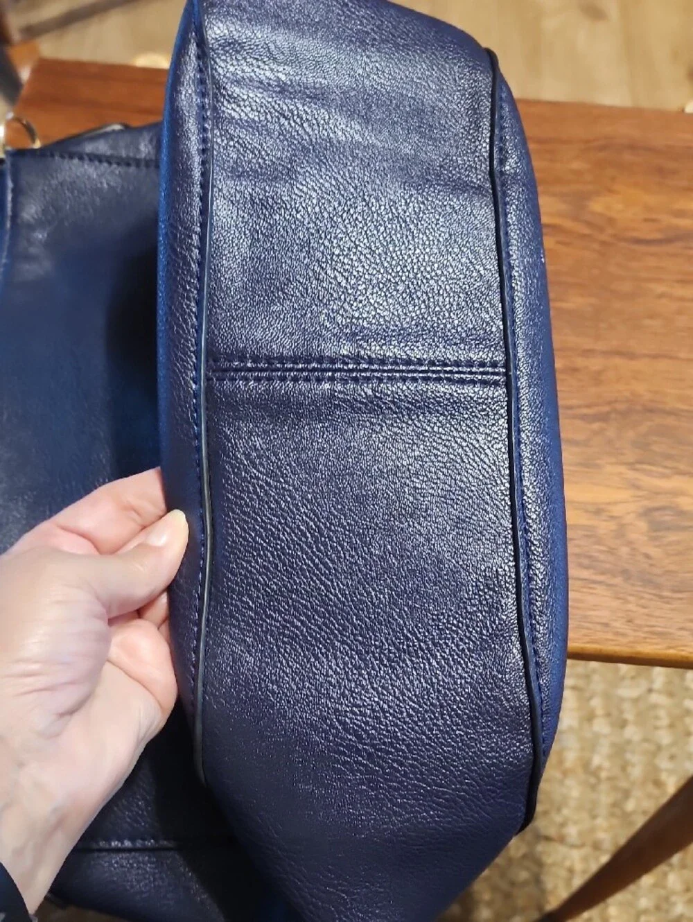 Coach Navy Pebbled Leather Hobo with Gold Hardware